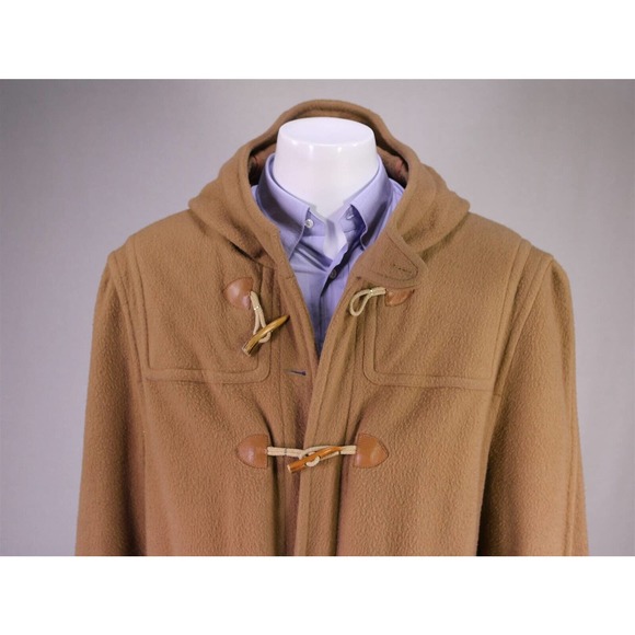 Calvin Klein Vintage 1980's Camel Brown Wool Hooded Duffle Coat Men's Large - Picture 3 of 8